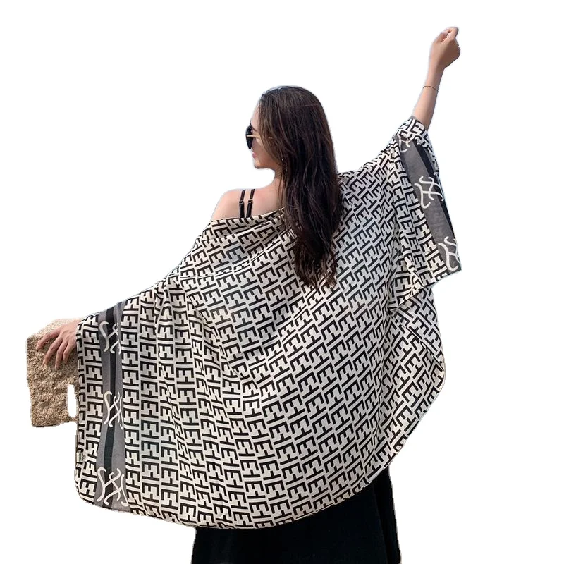 Manufacturer Customized Silk Printing Logo Ladies 180*90cm Geometric Printing Satin Silk Scarf Shawl Silk Scarf