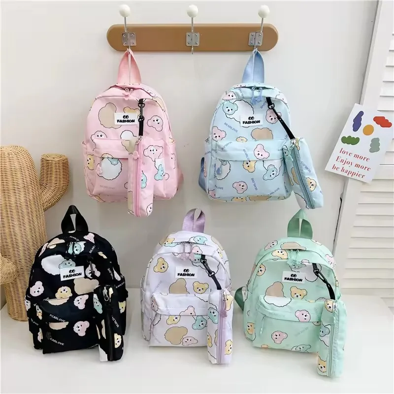 Korean version of ins cute cartoon bear girls backpack bags boys soft high quality school bag for age 6 to 12 years
