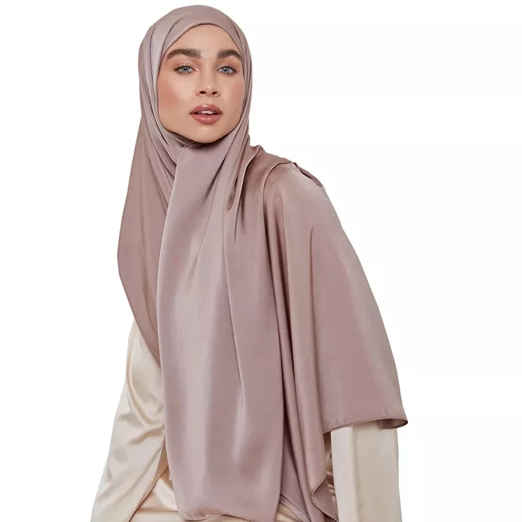2022 New Arrival Luxury Muslim Medina Silk satin scarf High Quality Islamic Stretch Satin Silk Hijab QK203