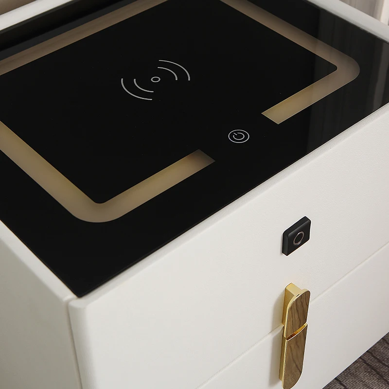 Luxury Smart Nightstand Phone Watch Wireless Charger Side Table Wooden Bedside Table With Led Light