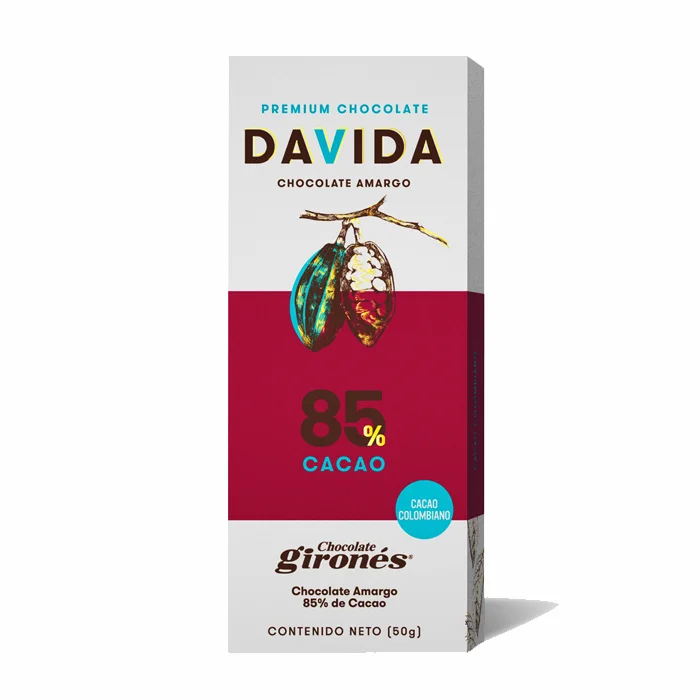 DAVIDA Wholesale Delicious Strong Dark Chocolate Bar 85% Cocoa Colombia Origin 100% Premium Colombian Chocolate
