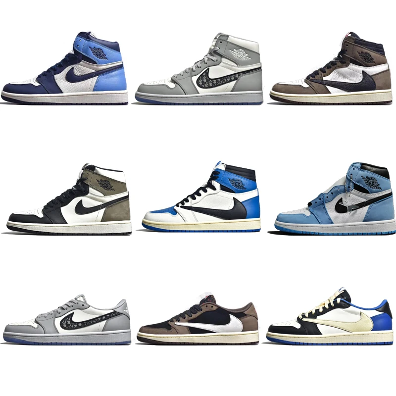 Высокое качество Трэвиса Скотта Aj1 университет синий обсидиан Темный мокко Air Jordan 1 мужские баскетбольные кроссовки для мужчин и женщин, спортивная обувь, кроссовки в стиле ретро