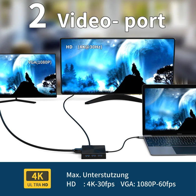 Usb c концентратор 10 в 1 Тип с ethernet 1000 Мбит/с гигабитный 3 порта USB/SD/TF Аудио для Macbook Pro Air