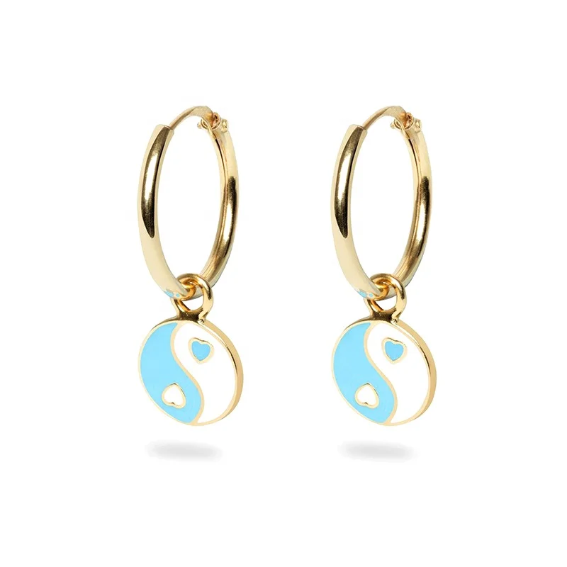 Milskye fashion tai chi blue enamel yin yang feng shuiearring colorful drop earrings