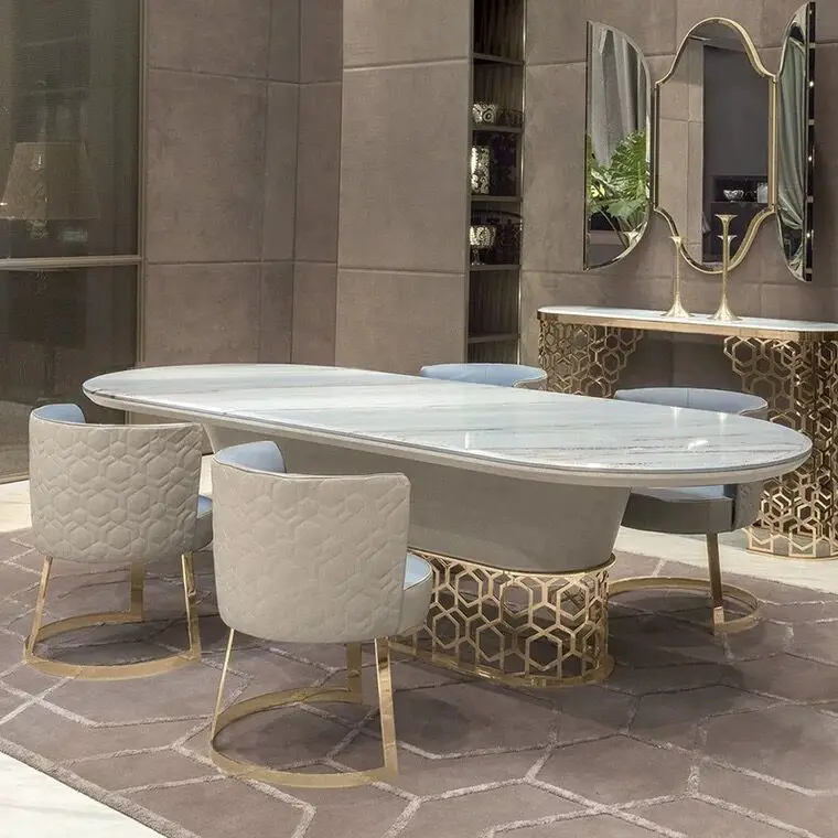 Restaurant furniture customization Italian light luxury Oval table and chair set Modern marble dining table