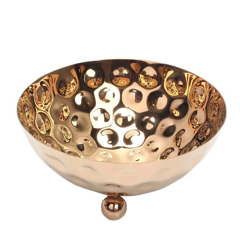 buffet decoration bowl hammered round salad bowl set silver fruit bowl stainless steel food display for sale