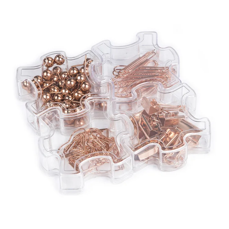 4 in 1 Custom Rose Golden Metal 19mm Binder Clips 50mm Large Paper Clip and Ball Push Pin Heart Office Set