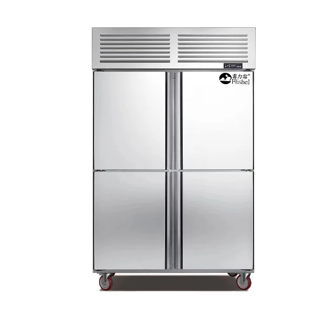 4 Door Kitchen Freezer Stainless Steel Vertical Fridge Used Side By Side Refrigerator 1000L Commercial Refrigeration Showcase