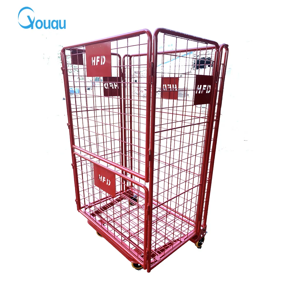 heavy duty powder coating steel structure customized transport hand carts & trolleys foldable cage