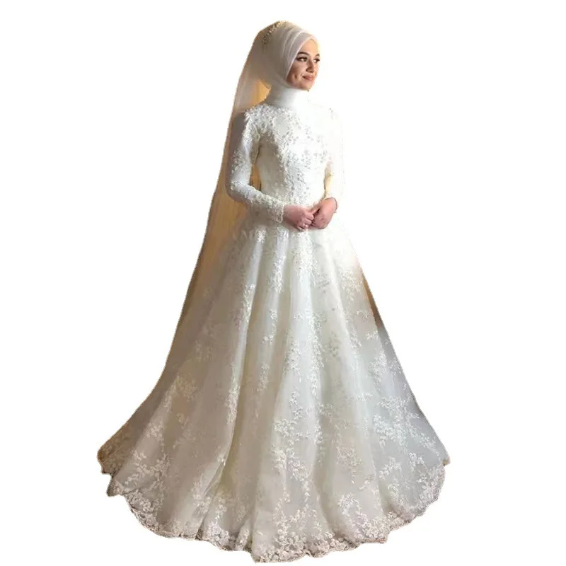 Muslim Middle East Christian 2024 New Bridal Wedding Long Sleeve White Dignified Elegant Wedding Dress