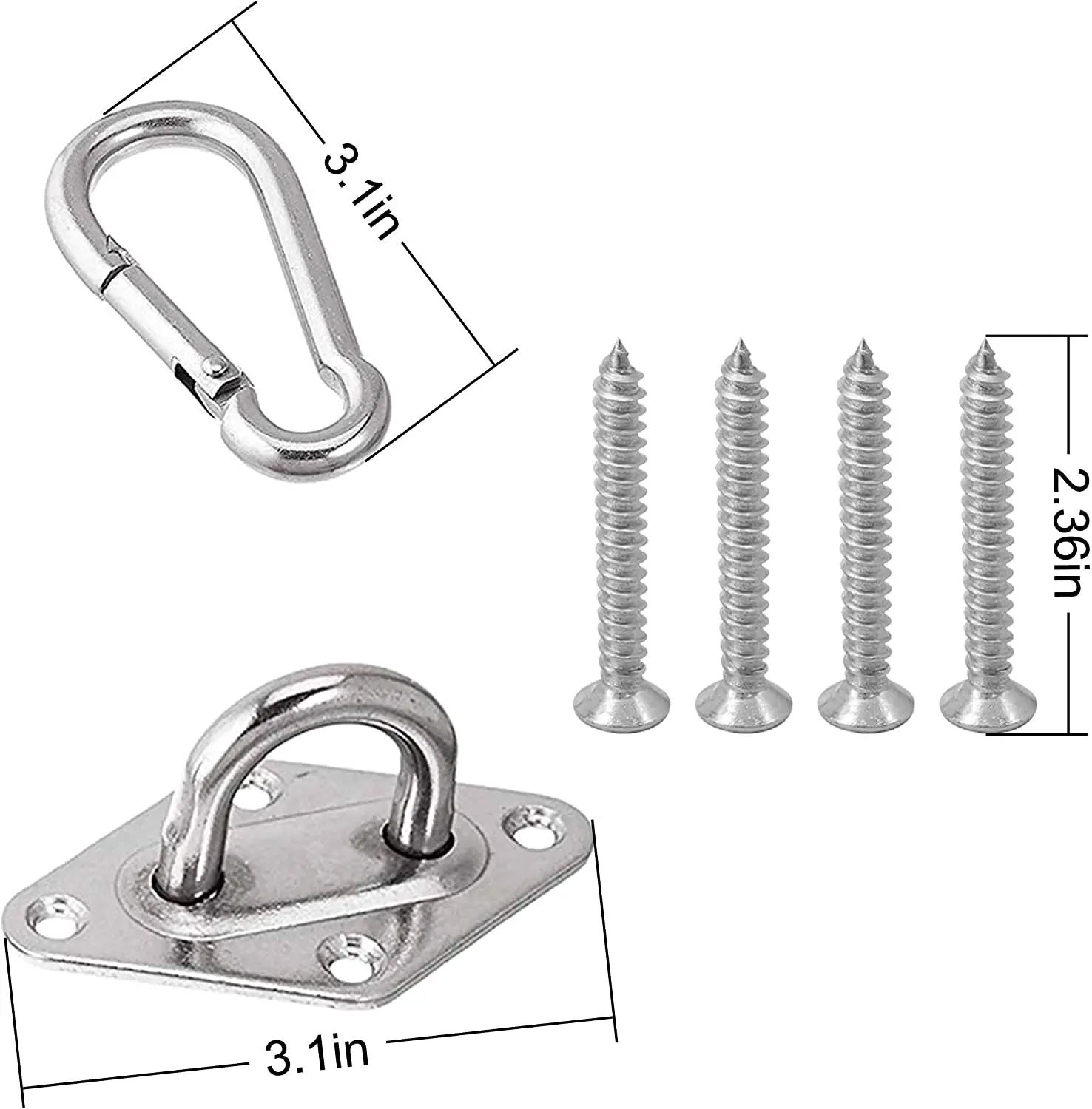 Stainless Steel Accessary Hammock Hooks Heavy Duty with Screw Bolts  M8 1000 lbs Capacity Use For Hammock Chairs