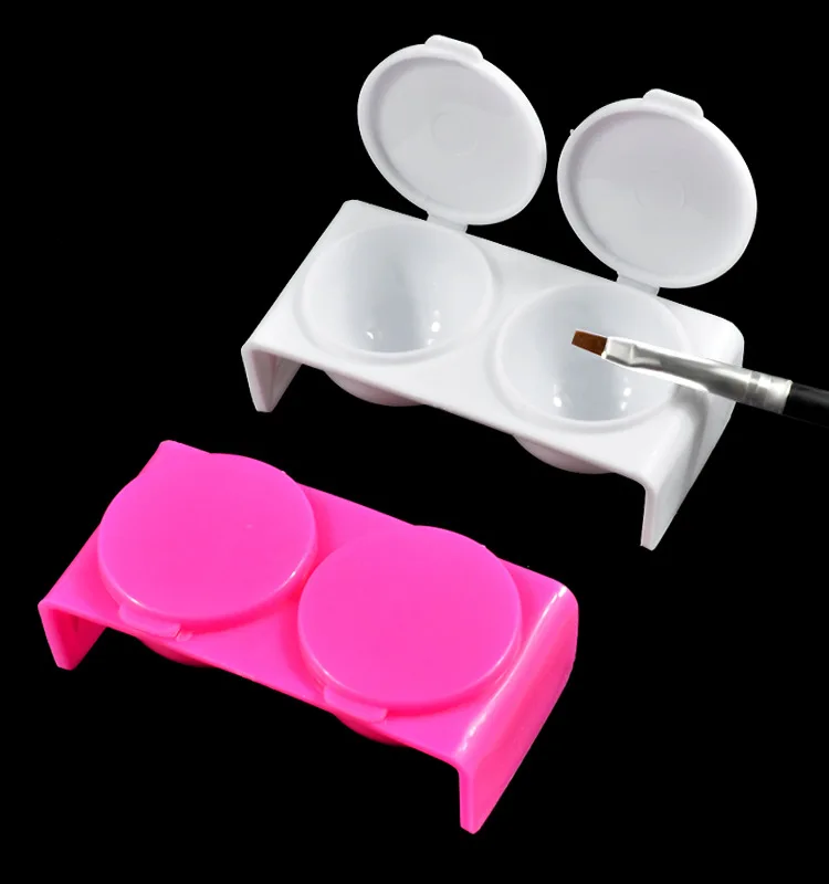 Double Hole Nail Wash Pen Cup Clean Gel Polish Brush Dappen Dish With Cover Acrylic Liquid Plastic Crystal Cup Manicures Tools