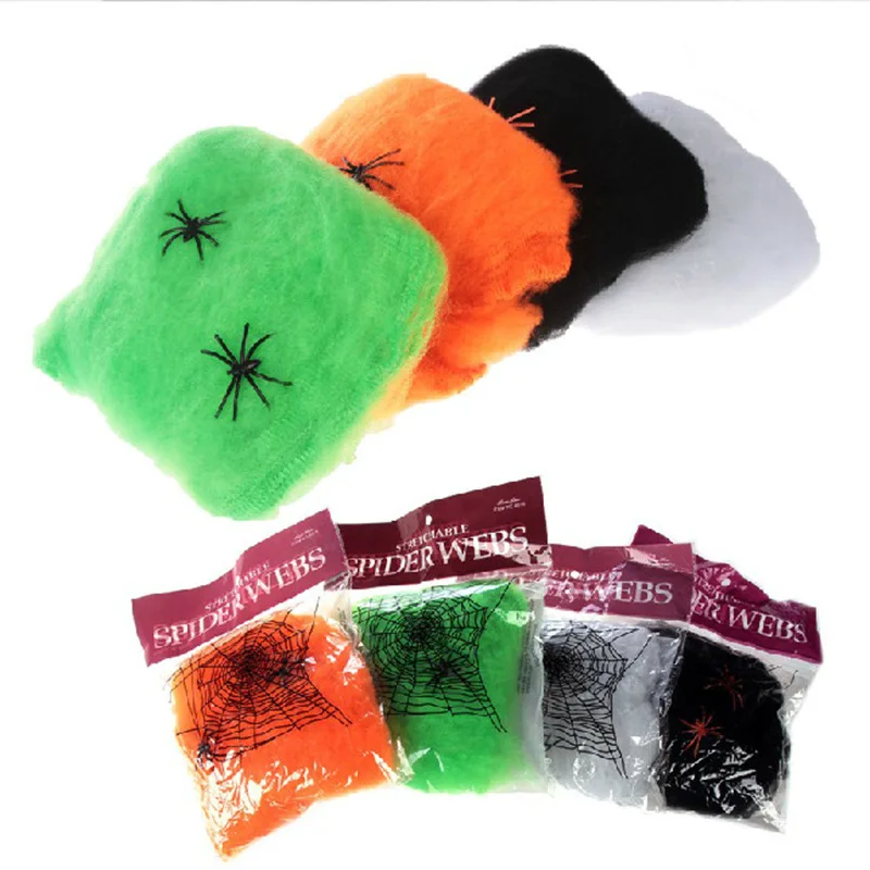 Custom Halloween Spider Cotton Haunted House Bar Prop Decoration Set Spider Webs Silk With Ribbon Wholesale