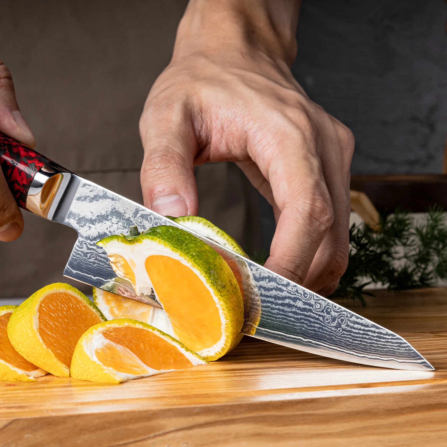 5.8' 67 Layers Damascus Steel Utility Kitchen Knife Premium Japanese Multifunction Utility Knives Carbon Fiber Red Risen Handle