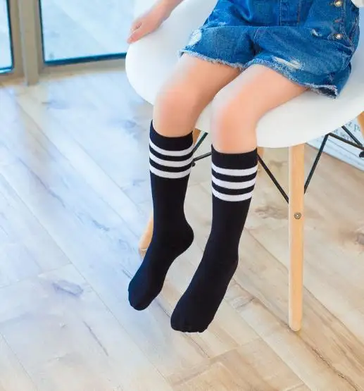 Babys Girls Socks Boys Knee High Socks Long Leg Warmer Football Strips Cotton School Soccer Boots White Sport Socks
