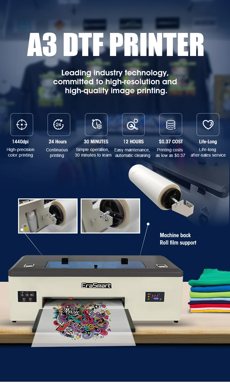 Cheap Tshirt printing machine A3 Paper CISS Clothes Diy Machine 30cm  Grey Pink Blue Dtf printer with 1390 Head