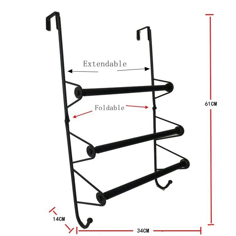 Free-Punch Bathroom Kitchen Metal Extendable Towel Rack with 3 Towel Rails Towel Metal Rails with Extendable Rail