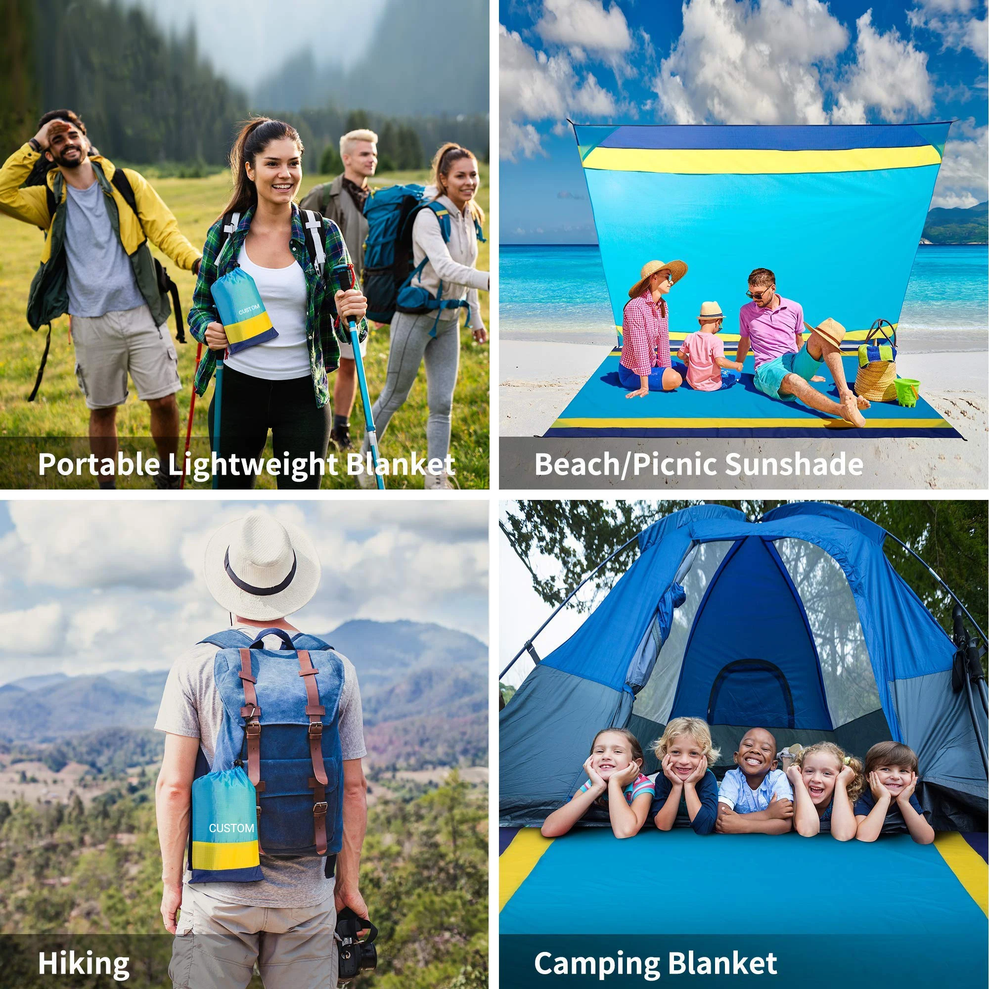 Custom pocket beach blanket mini beach picnic mat outdoor camping mat waterproof oversized beach blanket