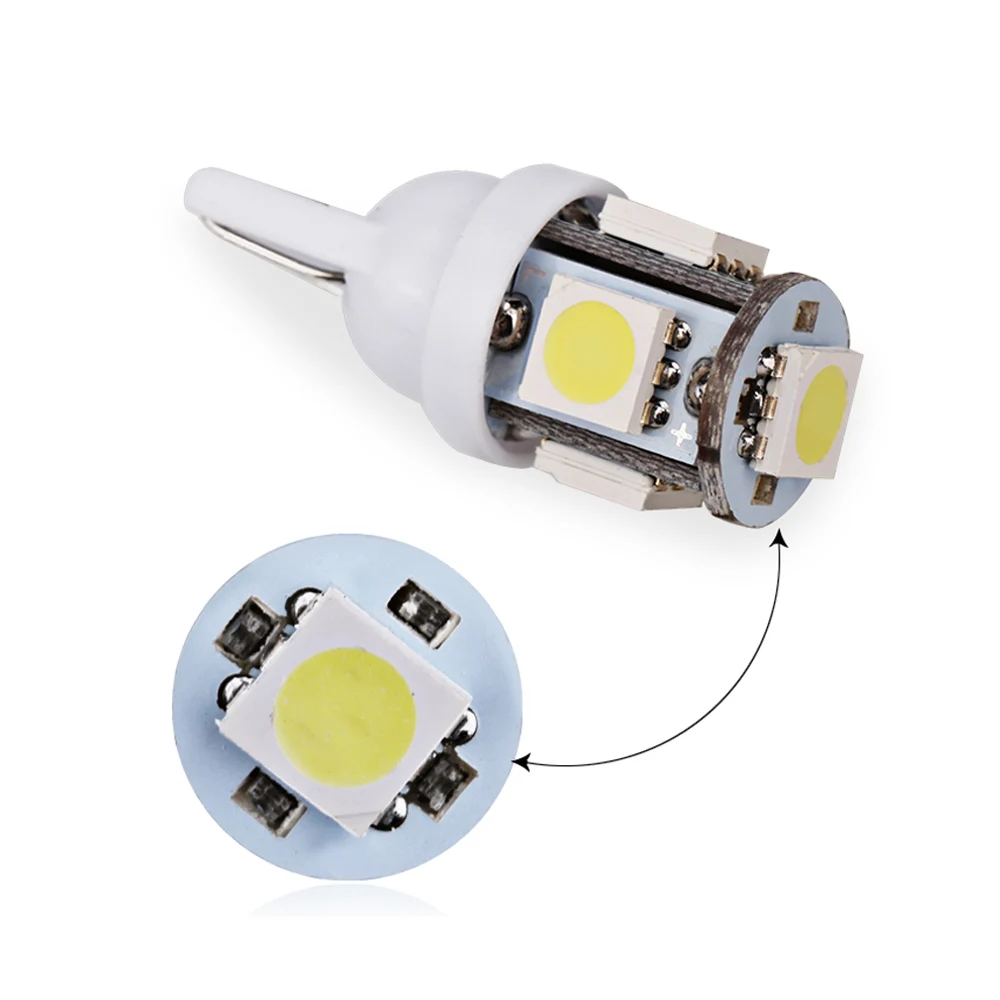 
T10 Wedge 5-Smd 5050 White Led Light Bulbs W5W 2825 158 192 168 194 Interior Reading Dome Map Side Marker Light 