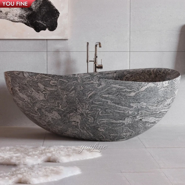 Hot Sale Round freestanding Marble Bathtub Free Standing Natural Stone Bath Tubs Grey Massive