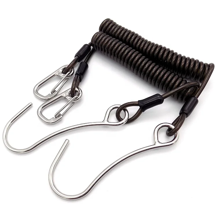 C-pin spring wire cable plastic coated coiled lanyard for retractable safety tool lanyard spring tool tether