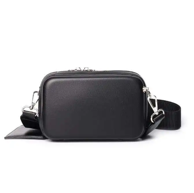 High Quality Pu Leather Crossbody Bag Men Cell Phone Travel Small Square Shoulder Bags Hard Case Wide Strap Messenger Bag
