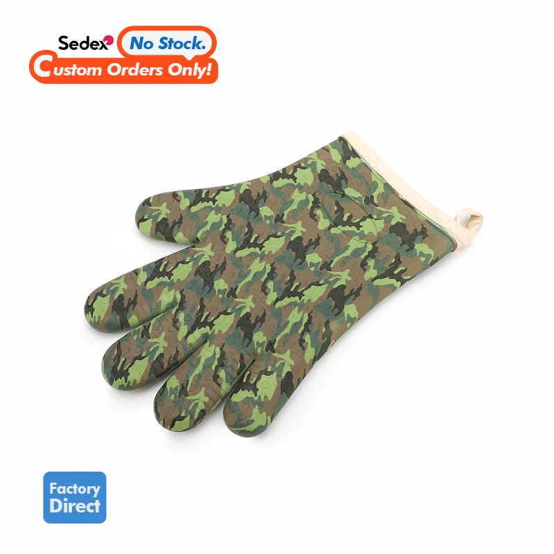 Personalized Silicone Printed Oven Gloves Heat Resistant Silicone Cotton Lining Glove Custom Mix Colorful Silicone Oven Mitts