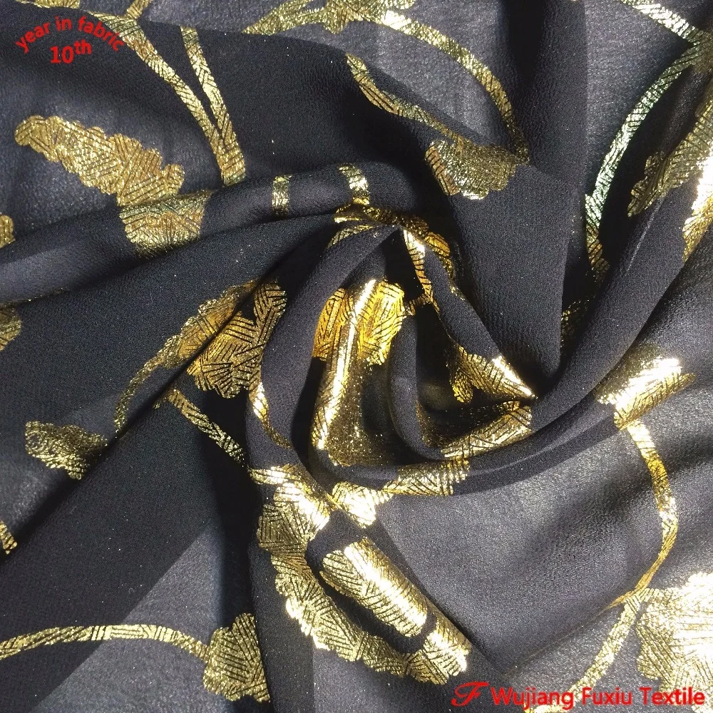 100% polyester chiffon metallic gold print hot stamping foil fabric