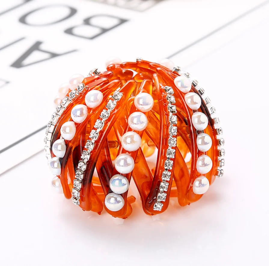 New Trending Buckle Hairpins Diamond Bird Nest Bun Pearl Hair Grab Clips Ponytail Holder Hair Claw Ladies Rhinestone Headwear