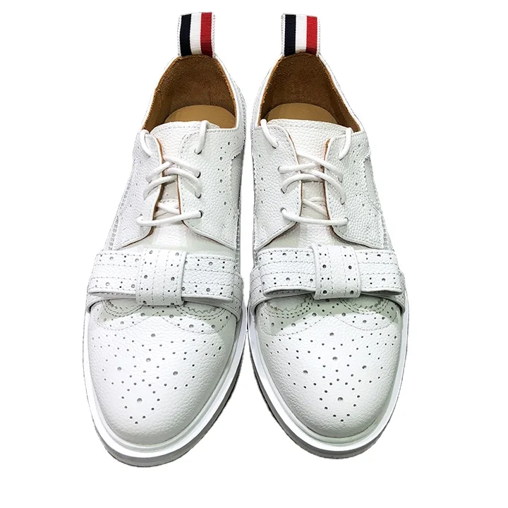 TB THOM White Pebble Grain Classic Longwing Brogue With Boeknot For Ladies Korean Style Custom Shoes