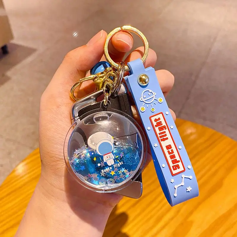 women XNG Creative Space Craft Astronaut Rocket Planet Spaceman Universe Stars into the oil liquid floating car keychain Pendant