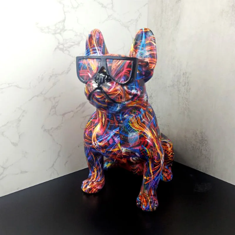 Nordic Modern Home Decor Crafts French Bulldog Statue Graffiti Bulldog Sculpture