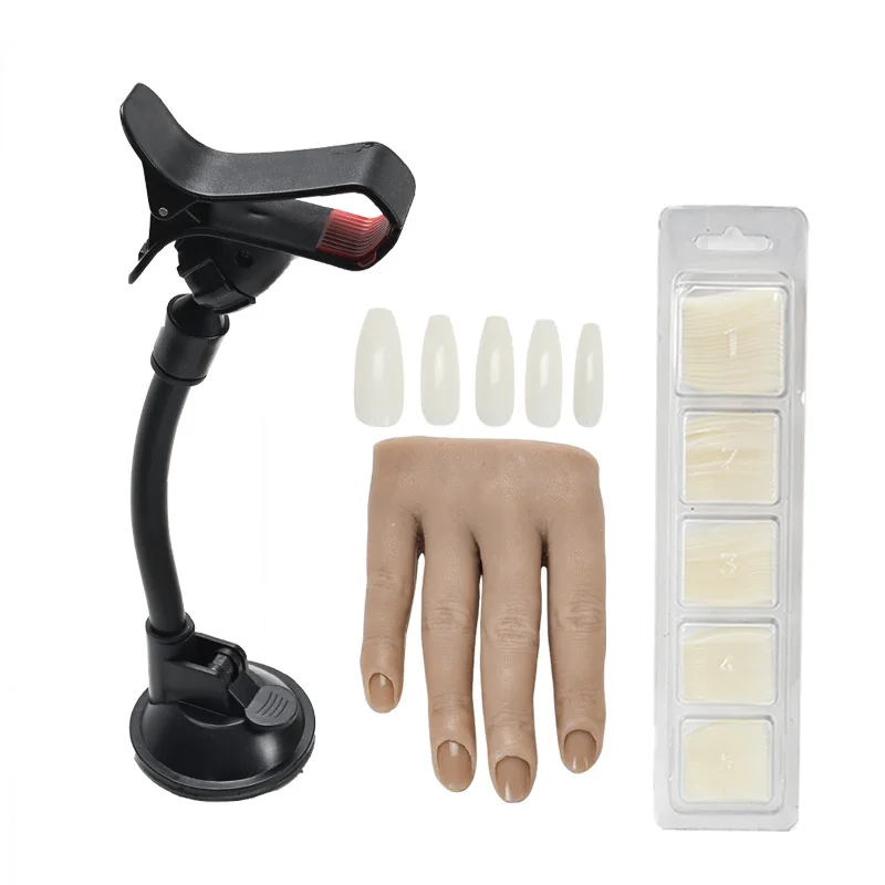 Flexible Nails Mannequin Hand Silicone Fake Hands Practice Hand for Acrylic Nails with Stand Bracket