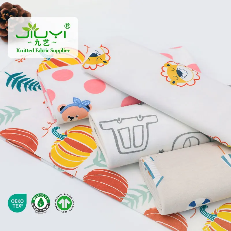New product 40S 100% cotton Printed combed Interlock fabric roll textile for baby clothing bedding