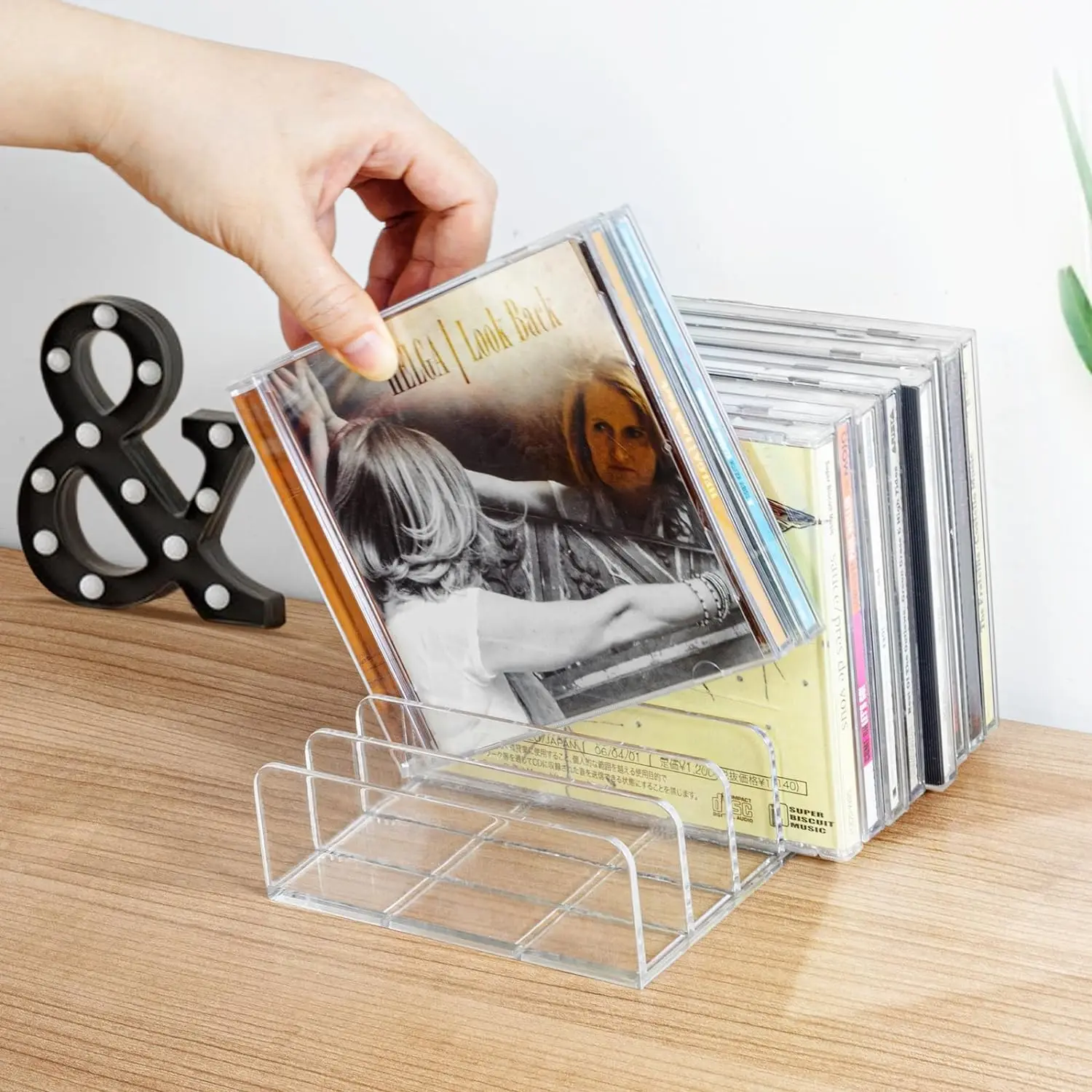 Clear Acrylic CD Organizers CD Display Rack Holds up to 14 Standard CD Cases for Media Shelf Storage and Organization