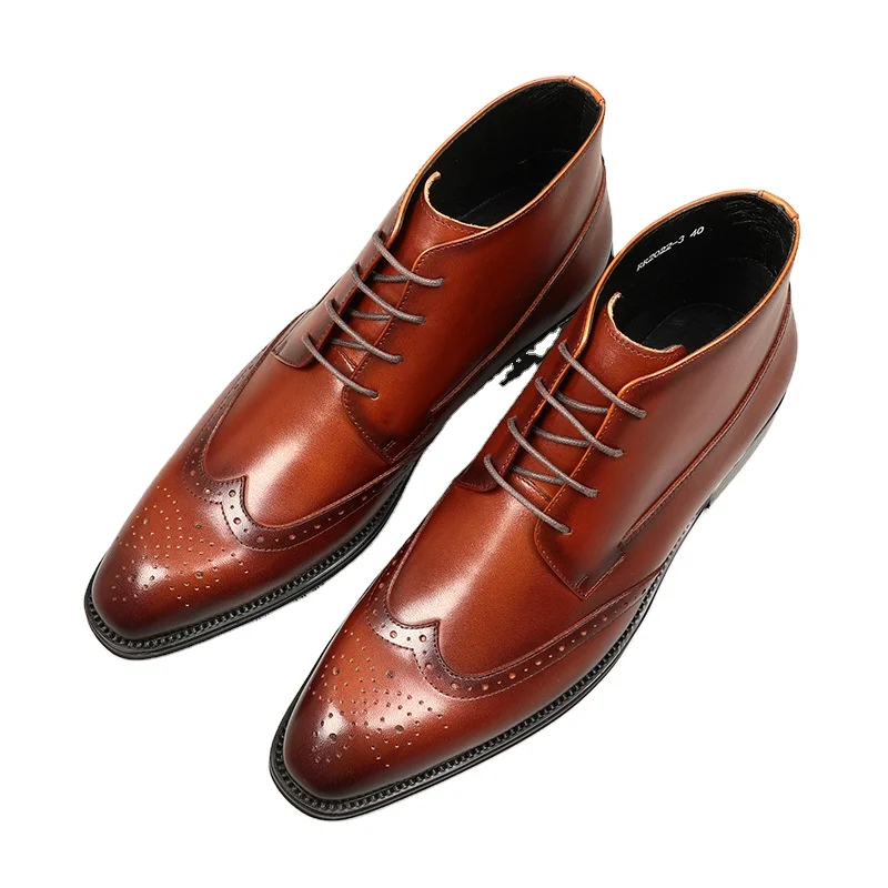 
 Мужские ботинки, кожаная обувь с высоким верхом, британский заостренный носок, резная деловая обувь со шнуровкой  