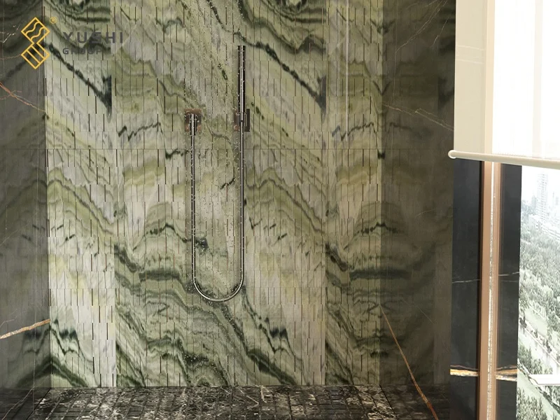 YUSHI Custom New Design Wealthy Style Brass inlay Black marble Mosaic Wall Tile for Bathroom Decoration