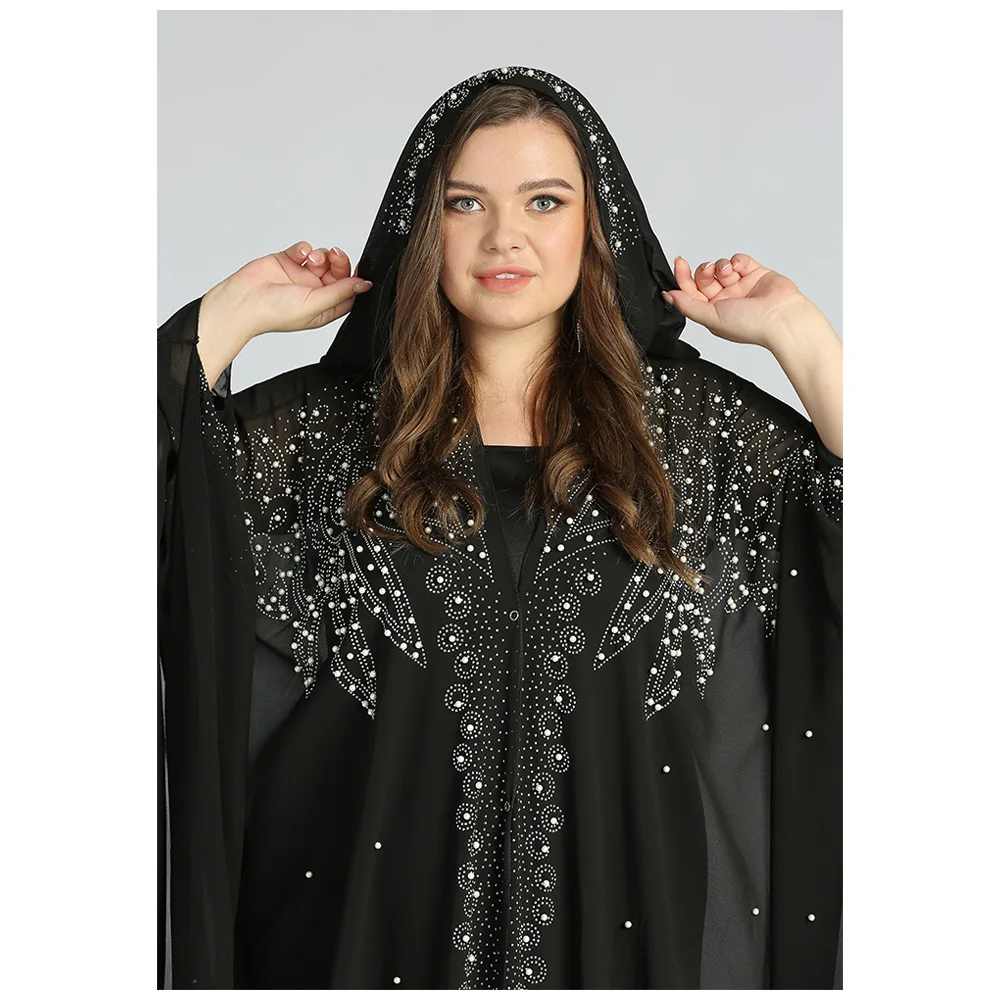 Latest Design Lace Mesh simple style Dress Muslim Diamond Black Sequin Tassel Turkish Abaya