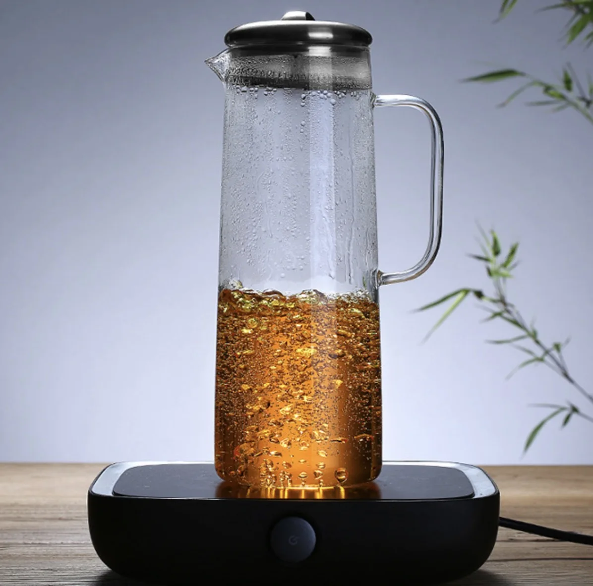 1L Hot & Cold Beverages Set Easy Clean Borosilicate Glass Jug with Stainless Steel Filter Lid Heat Resistant Pitcher for Coffee