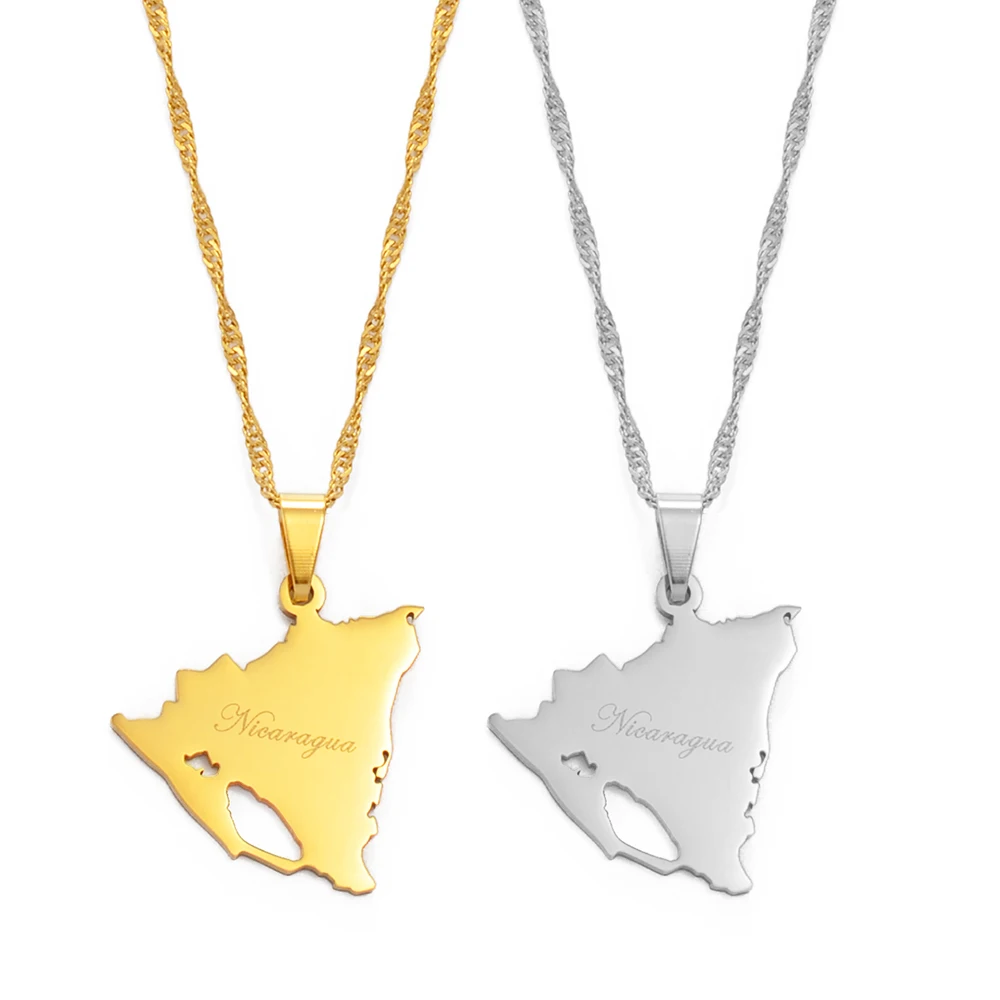 Nicaragua Map Pendant Necklace Silver/Gold Stainless Steel and Copper Jewelry for Weddings Nicaraguan Style #265221