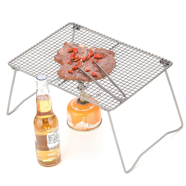 Outdoor Hiking Grill Grate Ultralight Barbecue Charcoal Gridiron Titanium BBQ Grill Net with Folding Legs