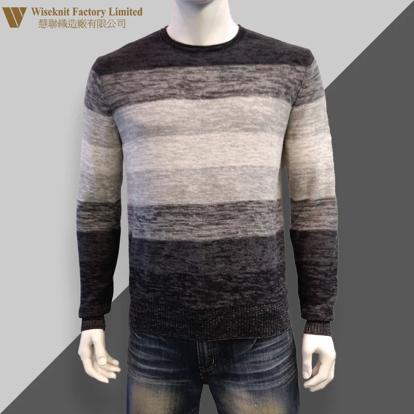 Korean Trend Knitted Black Plus Size Fashion Striped For Men Winter Pullover Thick Sweater
