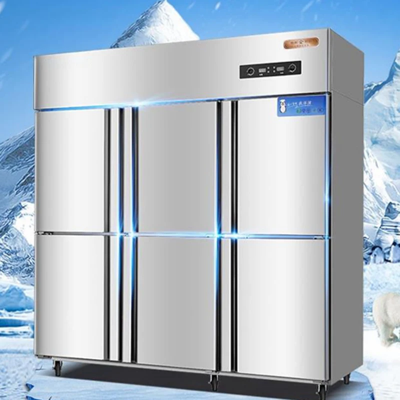 
Stainless steel vertical industrial commercial six-door refrigerator dual-machine single-freezer kitchen freezer 