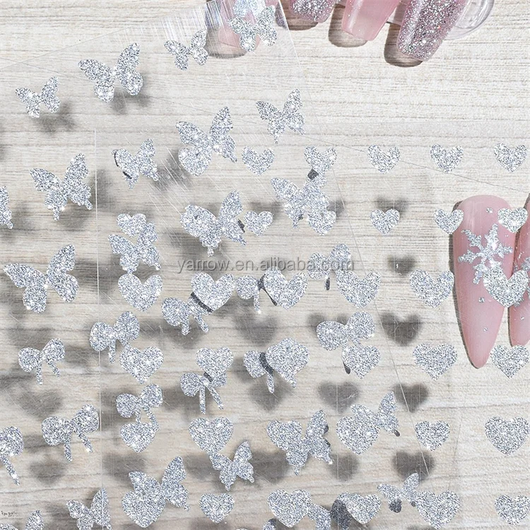 Trendy 3D Silver Broken Diamonds Sticker for Nail Art Star/Butterfly/Snown Shaped Nail Adhesive Decal Manicure sparkling sticker