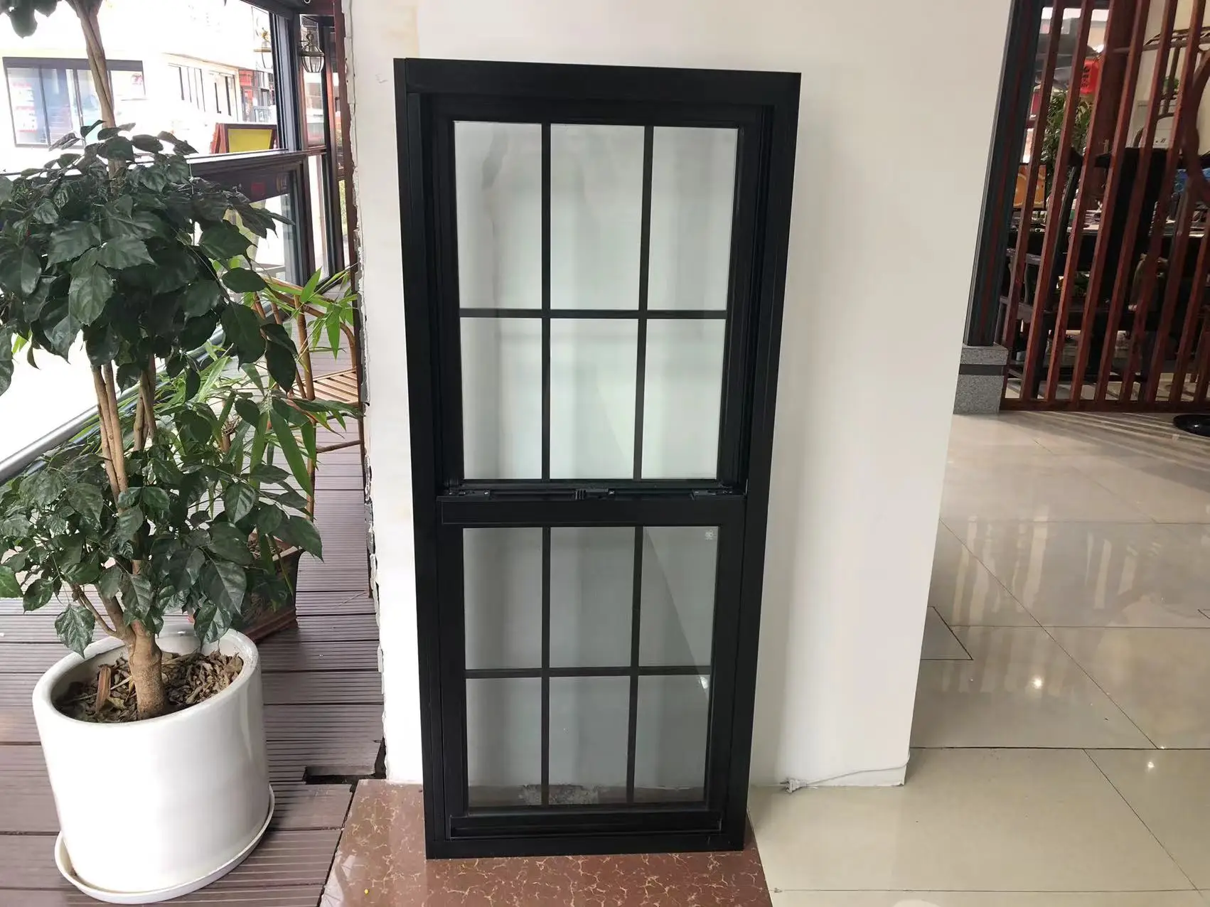 Thermal-Break  Grill Design  black aluminum top hung window with insect screen double hung window