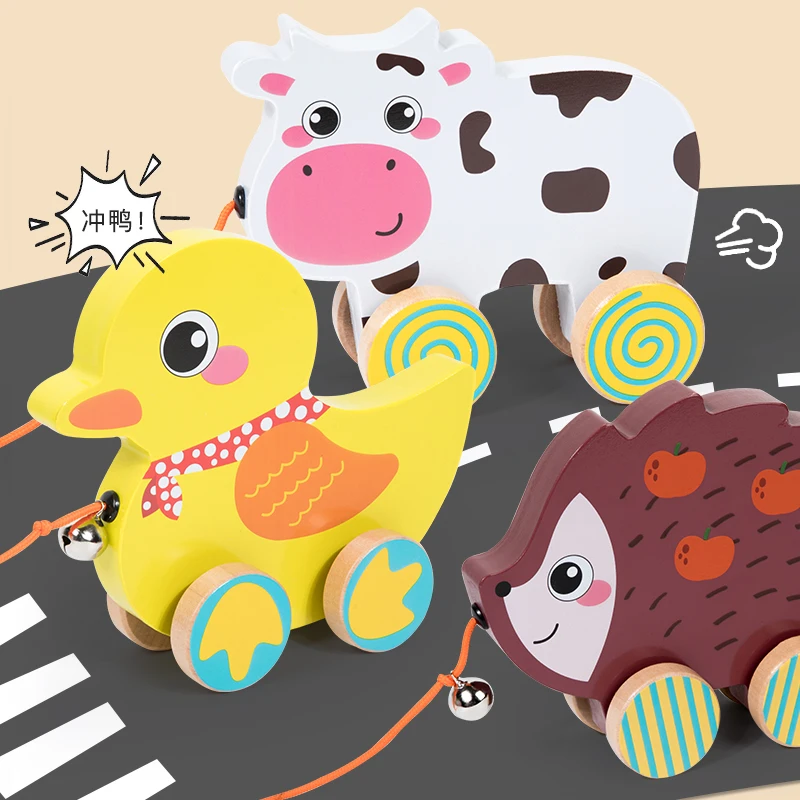 Cpc Ce Wholesale New Product Montessori Educational Toy Wooden Kids Toy Animal Pull Car Toy For Toddlers
