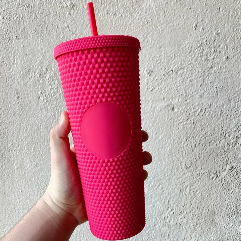 2021 ruby pink studded tumbler reusable cold color changing cups with lid and straw accept custom