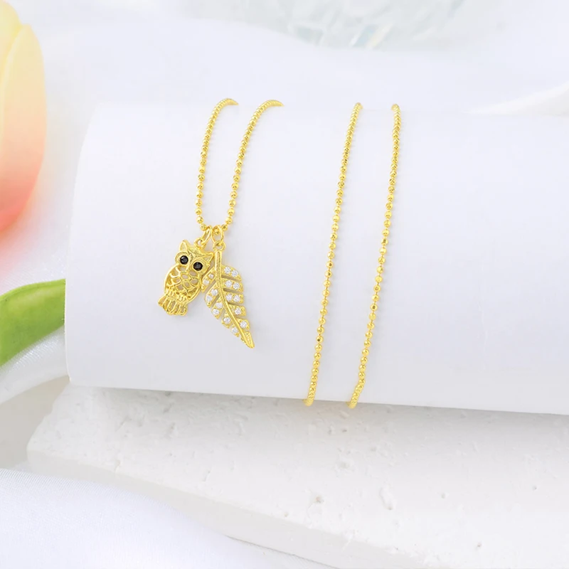 High Quality Metal Chain Elegant Charmed Owl Pendant Gold plated 925 sterling silver jewelry Necklace