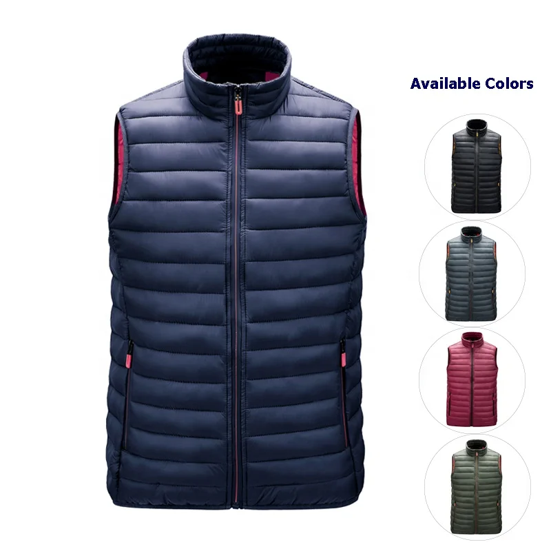 Mens Black Sleeveless Nylon Puff Jackets Lightweight Water-Resistant Packable Gilet for Causal Outdoor Sleeveless Vest Jacket