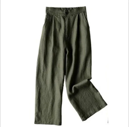 
2021 spring and summer cotton and linen wild wide leg linen thin casual OL professional women loose nine point pants women 